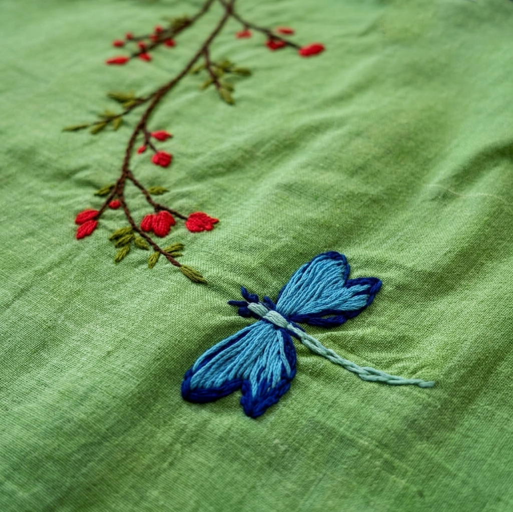 LUNA GARDEN - EMBROIDERED KHADI SHIRT - PISTA