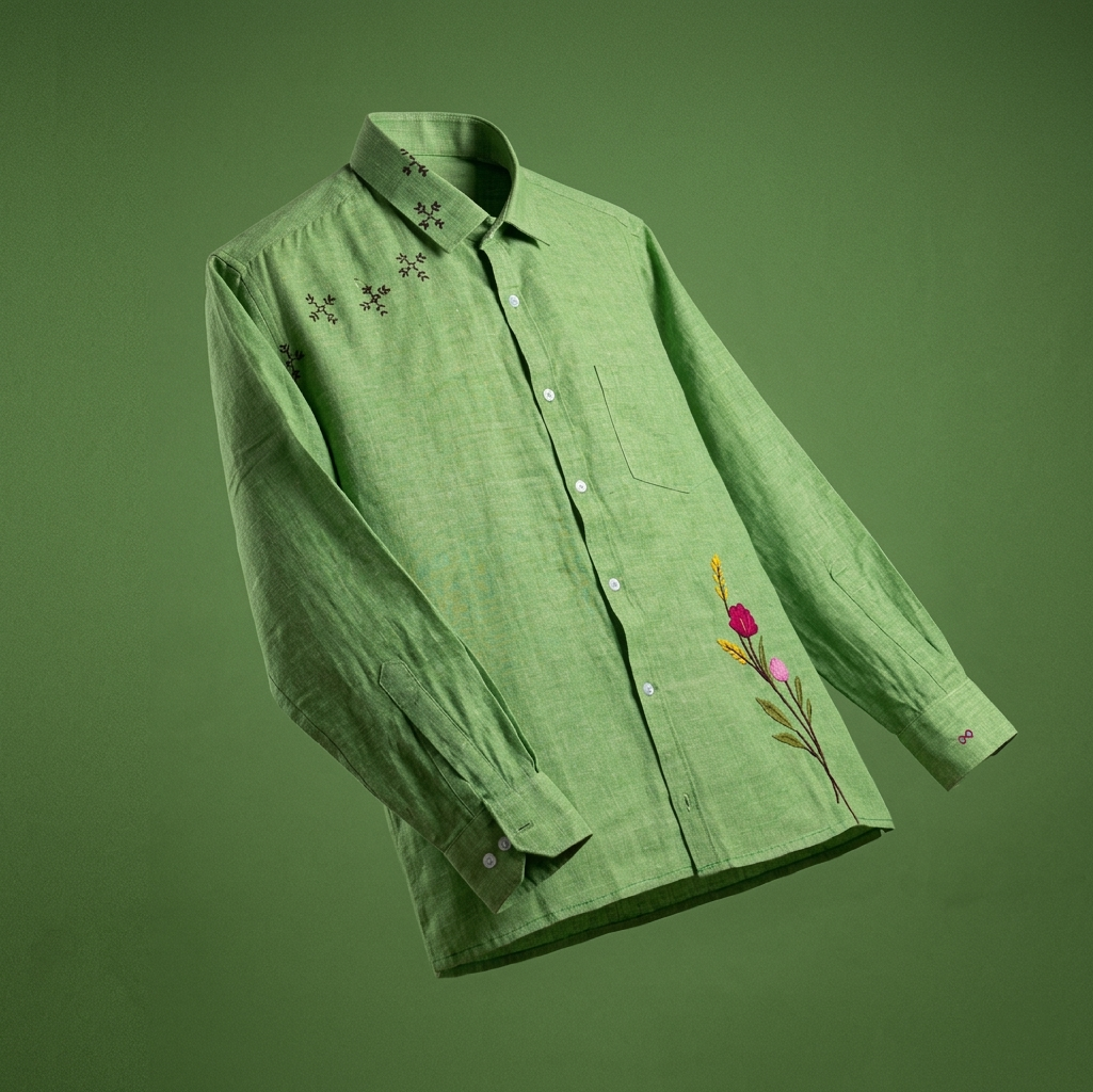 LUNA GARDEN - EMBROIDERED KHADI SHIRT - PISTA