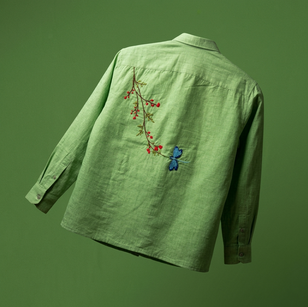 LUNA GARDEN - EMBROIDERED KHADI SHIRT - PISTA