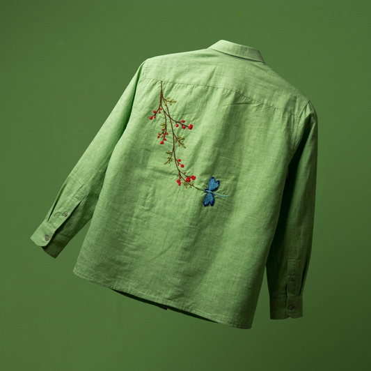 LUNA GARDEN - EMBROIDERED KHADI SHIRT - PISTA