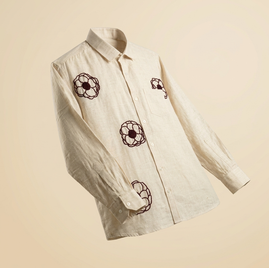 ASTRAL FLORA - HAND EMBROIDERED KHADI SHIRT - CREAM